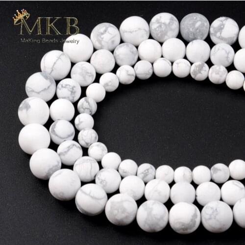 Natural Matte White Howlite Turquoises Stone Beads For Jewelry Making 6/8/10/12mm 15inches Wholesale Perles Bijoux
