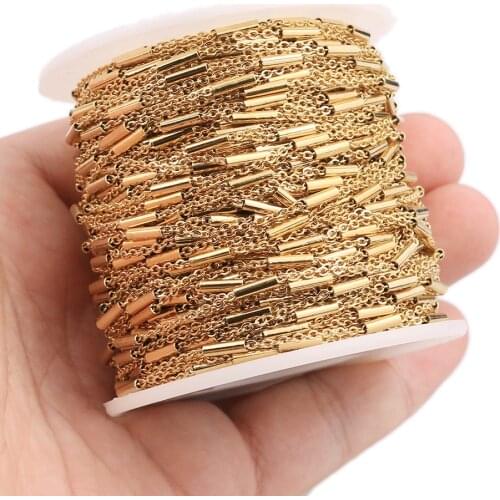 2 Meter Stainless Steel Gold Clip Beads Tube Chain for DIY Cable Chain Anklet Necklaces Bracelets Jewelry Making Accessories