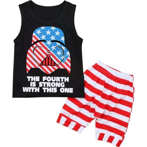 Disney childrens summer star wars fashion Soft comfortable vest top T shirt + striped shorts two-piece childrens clothing set