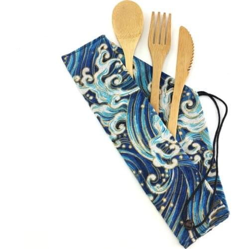 Bamboo Travel Utensils Reusable Bamboo Cutlery Flatware Set Include Fork Spoon Knife Straw Cleaning Brush with Carrying Bag