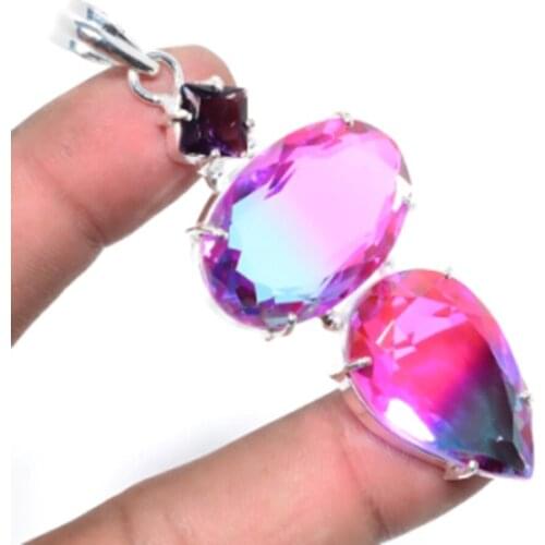 Bi-Color,Amethysts Pendant Silver Overlay over Copper ,75mm, FRP0147