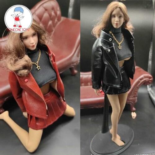 1/6 Scale Female Soldier Figure black red Leather coat leather plaid skirt women Vest Suit Fit 12" DIY TBL PH Action Figure Toys