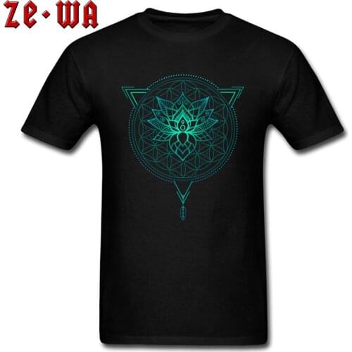 Oversized Men T Shirt Lotus Flower Of Life Mandala T-shirt Geometric Triangle TShirt 100% Cotton Short Sleeve Top Tees Wholesale