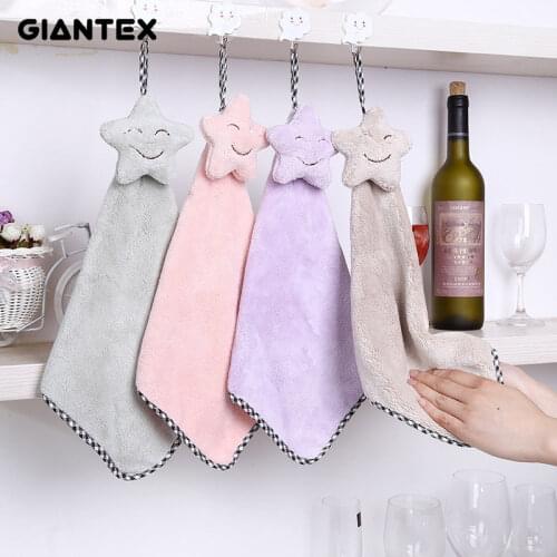 GIANTEX Lovely Smile Star Super Soft Absorbent Microfiber Hand Towel Hanging Bathroom Kitchen Towel Cleaning Cloth 25x40cm U1129