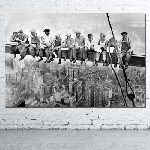 New York City Heavy Workers Old Picture Printed Canvas Cloth Wall Art Poster for Room Decor