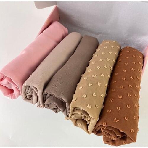 Quality Scarves Pom Pom Bubble Chiffon Hijab Scarf Muslim Shawl Plain Soft Turban Head Wraps Headband Foulard Gift Boxes