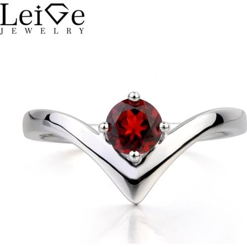 Leige Jewelry Natural Garnet Ring Anniversary Ring January Birthstone Round Cut Red Gems 925 Sterling Silver Ring Gifts for Her