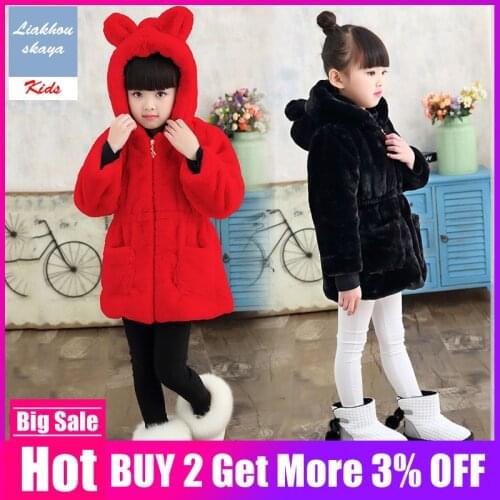 Liakhouskaya 2019 New Winter Baby Girls Coat Faux Fur Fleece Cute Rabbit Coat Pageant Warm Jacket Xmas Snowsuit Girls Hoodies