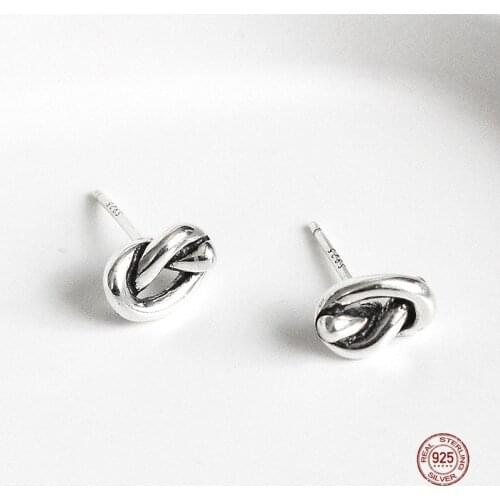 LKO 925 Sterling Silver Jewelry Fashion Vintage Unique Personality Temperament Twist Stud Earrings for Women Accessories