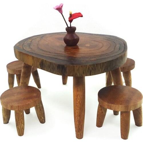 Mini Retro Dining Table Chair Model Toy 1/12 Dollhouse Furniture Decor Gift