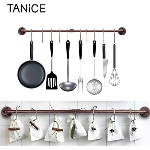 TANiCE 94cm Rail Pan Rack Hanger Hold Up To 15kg With 15 Hooks Multifunctional Storage Hanger Rack For Kitchen Bathrooms Bedroom