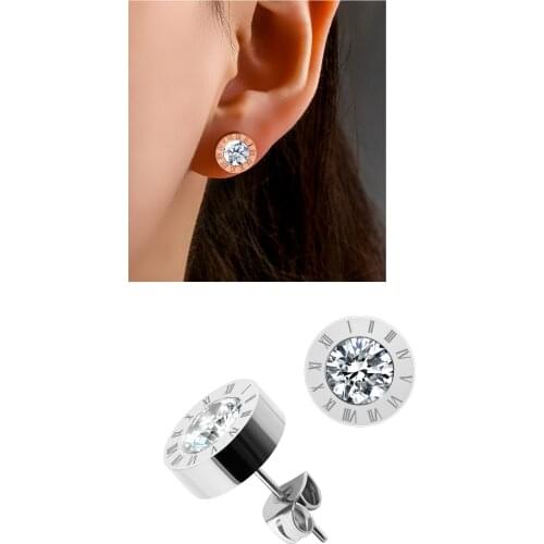 Fashion simple fashion round diamond set titanium steel earrings female network red temperament all-match earrings tide