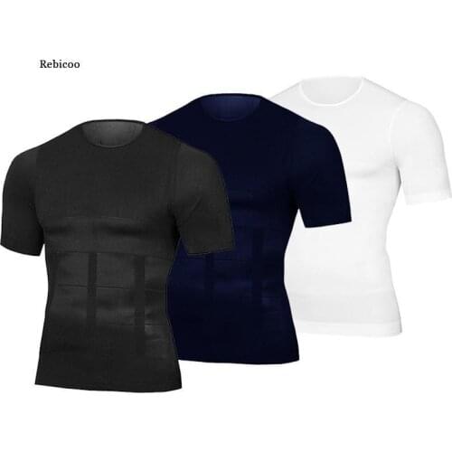 Men Body Slimming Belt Belly Abdomen Fat Burning Compression Corset Toning T-Shirt Shaper Corrective Shirt Body Shaping Vest