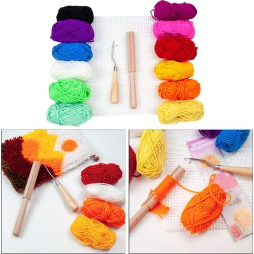 Latch Hook Rug Yarn Kits Hooking Mesh Canvas and Yarn Cutter and Latch Hook Tool Kits Needlework Needle Craft Carpet DIY Making