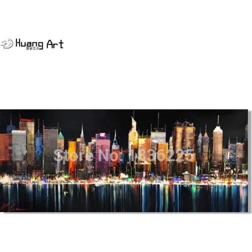 2019 New Special Offer Busy Modern City Landscape Hand-painted Oil Paintings On Canvas Top Quality Night Scenery Wall Painting