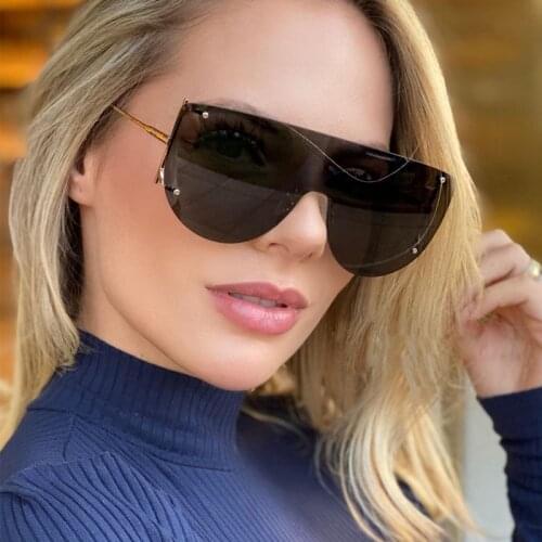 2021 New Fashion Rimless One Piece Sunglasses Women Brand Oversized Square Sun Glasses Men Goggles Female Shades Oculos Feminino