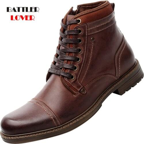 Handmade New Vintage Ankle Boots Genuine Leather Men Casual Dress Shoes Top Quality Round Toe Outdoor Work Motorcycle Boots