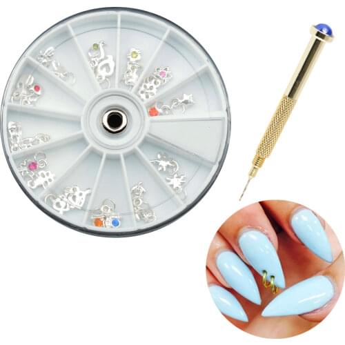 1Pc Nail Art Hand Dangle Drill + 10/24Pcs Pendant Dangles Decoration Rhinestones Pearl Hole Pierce Tool Hole Maker