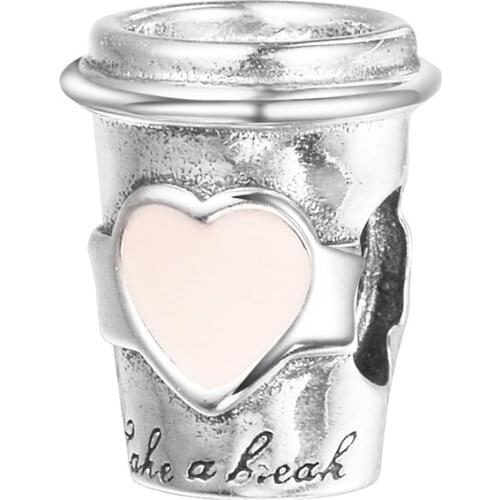 Authentic 925 Sterling Silver Take a Break Coffee Cup Charms Beads for Jewelry Making Fits Pandora Bracelet Wholesale