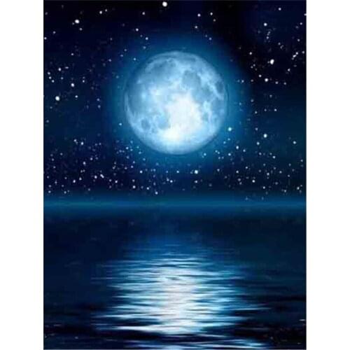 Full Square Drill Diamond Embroidery Mosaic Moon Night Ocean Diamond Painting 5d Landscape Set Home Decor