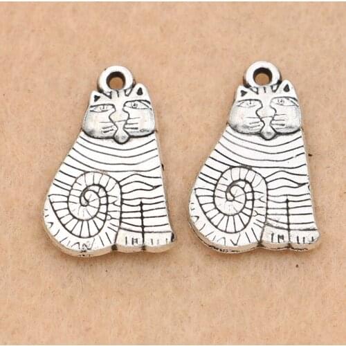 10pcs Antique Silver Plated Cat Charm Pendant for Bracelet Necklace Jewelry DIY Making Accessories 21x14mm