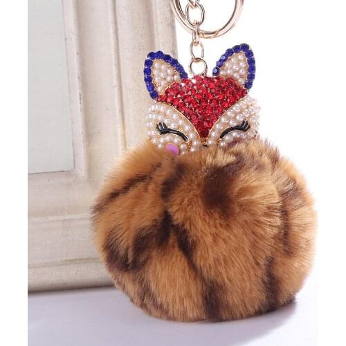 Lovely Crystal Faux Fox Rabbit Fur Keychains Women Trinkets Suspension On Bags Car Charms Crystal Key Chain Keyrings Toy Gifts