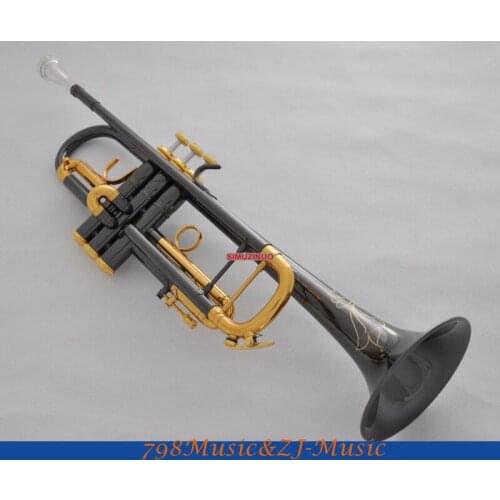 Professional Black Nickel Gold Bb Trumpet 4-7/8" Horn NEW engraving+Mouthpiece+Case