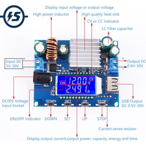 Adjustable Automatic Step UP DOWN Voltage Converter LCD Display DC-DC 5V 12V 24V Buck Boost Power Supply Module 35W 4A CVCC
