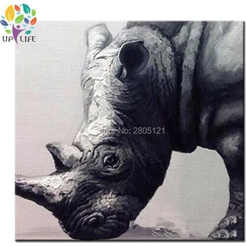 Handmade Decor Works High Quality Abstract Animal Modern Wall Art black rhinoceros Oil Painting On Canvas Wall Artworks