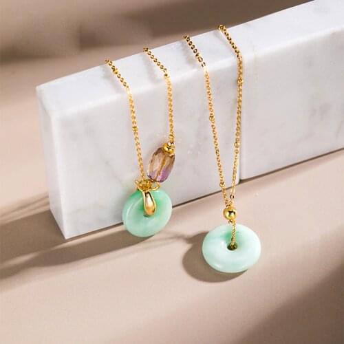 SA SILVERAGE Fashion Clavicle Chain Jade Ladies Necklace Female Sterling Silver 925 Sterling Silver Jade Pendant Necklace Ladies