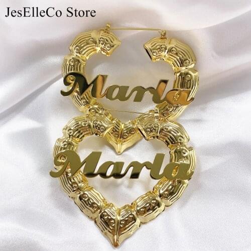 30-90 mm Custom Earrings Love shape Hiphop Sexy Bamboo Hoop Earrings Customizable Customize Name Earrings Bamboo Style