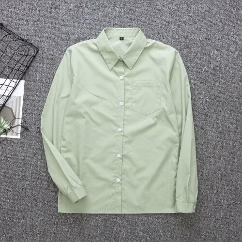 Light Green Cotton Japanese Girl School Dress Top Women & Men Large-Size XS-5XL School Uniforms Long Sleeve Shirt Work Uniform