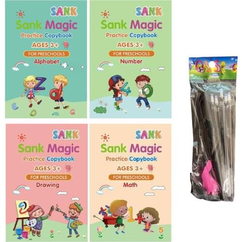 Copybook With Magic Gel Pen Children English Letter Math Painting Educational Practice Book Groove Copybook