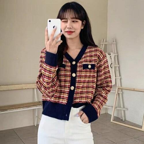 Vintage Knitted Cardigans Womens Sweater Kawaii Tweed Sweater Autumn Winter Korean Retro Sweater Knitwear Clothes Tops 2021 New