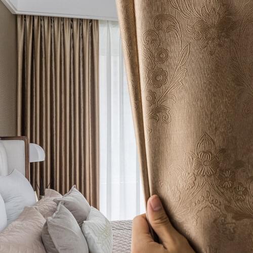 Window Blackout Curtain Soundproof Insulation Fabric Solid Color Embossed Blackout Curtains For Living Room Bedroom Curtains
