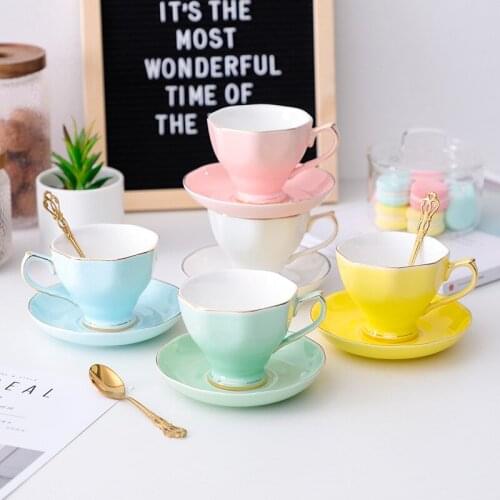 Yellow Pink Blue Green Glazed Ceramic Coffee Cups and Saucers Porcelain Tea Cup Kitchen Office Home Party Collection Decor Gifts