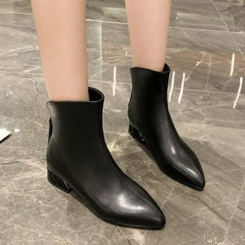 Lucyever 2021 Autumn New Square Heels Ankle Boots Women Pointed Toe Med Heel Modern Boots Woman Fashion Black Beige Short Botas