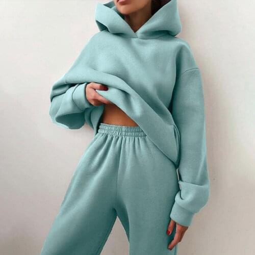 Women Elegant Solid Sets For Womenautumn winter Warm Hoodie Sweatshirts And Long Pant Fashion Two Piece Sets Ladies Sweatsuits
