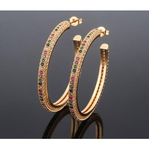 Funmode Luxury Gold Color Colorful Cubic Zirconia Hoop Earrings Wholesale Women Jewelry Accessories Earring FE71