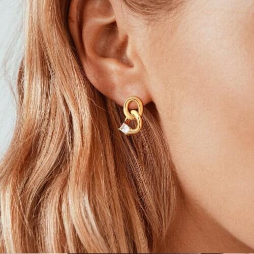 Miami Curb Chain Earrings for Women, Curb Link with CZ Stone Drop Earrings, Fashion Minimalis Gold Filled Woman Jewelry