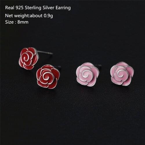 Buyee Solid 925 Sterling Silver Simple Color Flower Earrings Women 8mm Red Enamel Flower Rock Punk Earring for Women Jewelry