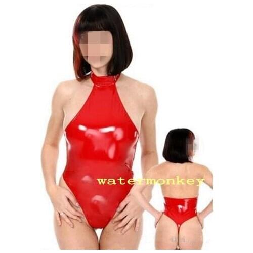 Sexy PVC Leather Halter Bodysuit Teddies Erotic Lingerie High Cut Body Suit Leotard Catsuit Club Party Uniform Outfit Female