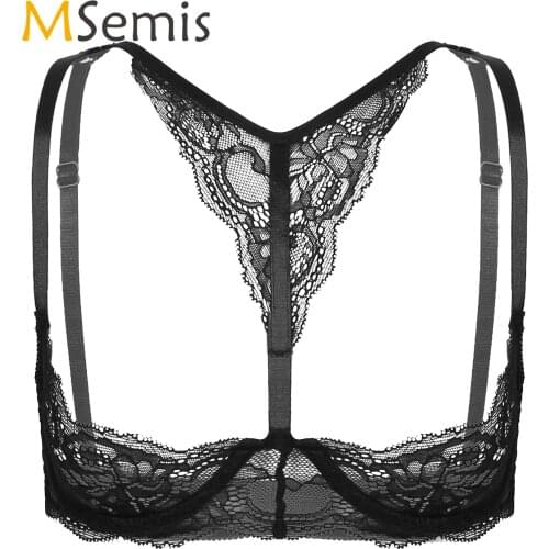 Womens Lingerie Lace Bare Breast Unlined Bra Tops Underwear Adjustable Shoulder Straps Erotic Sexy Bra for Anniversary Honeymoon