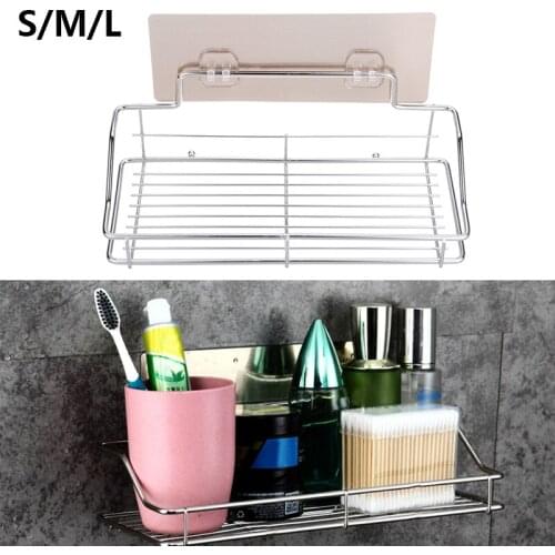 1Pcs Stainless Steel Shower Storage Shelf Wall Mounted Storage Shelf Rack With Suction Cup For Shampoo Soap Bathroom Supplies