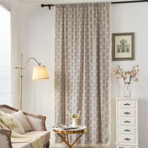 1 PC Panel Bohemian Tassel Blue and White Porcelain Pattern Curtains for Living Room Modern Linen Door Curtain Home Decor *VT