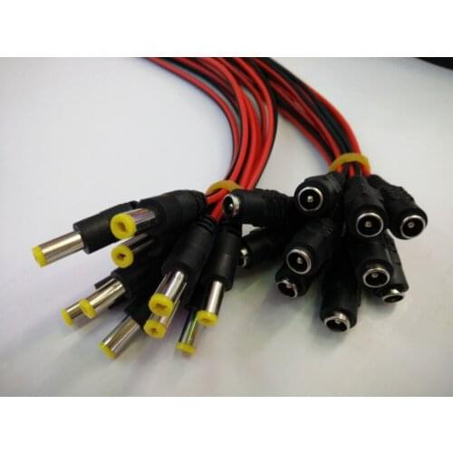10pcs/lot 5.5 x 2.1mm male or female DC Power Jack plug Adapter Wire Cable 25cm For 5050 3528 led strip CCTV IP camera