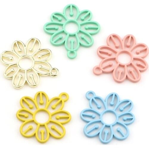 10 PCs Hollow Colorful Flower Charms Zinc Based Alloy Painted Cute Pendants For DIY Earring Jewelry Finding 23mm X 22mm