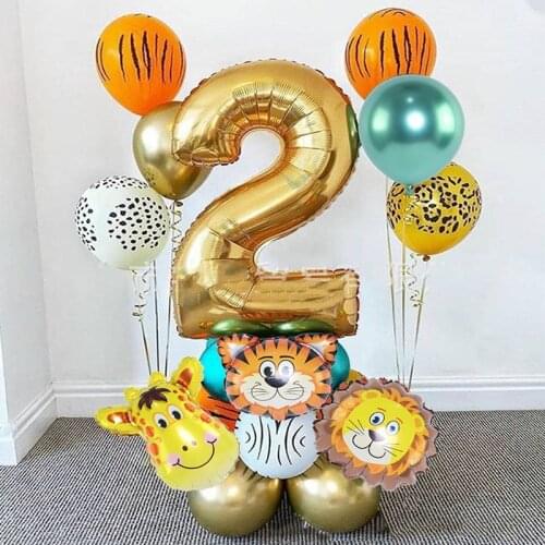 19Pcs/set Jungle Animal Balloons Set Lion Tiger Giraffe Foil Ballons for Forest Themed Party Decor Baby Shower Decaorations