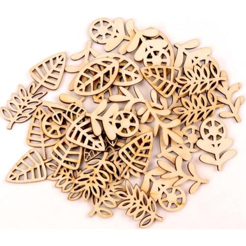 20Pcs Wooden Leaves Pattern Natural Scrapbooking Craft For Embellishments Handmade DIY Handicraft Home Decoration DIY 40mm MZ383
