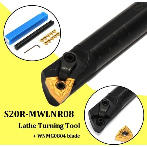 20x200mm S20R-MWLNR08 Lathe Turning Tool Boring Bar Holder + 10 x WNMG0804 Insert Turning Tool With 2 x Hex wrench